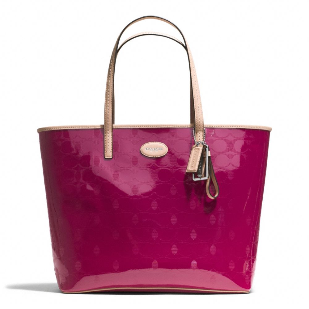 METRO EMBOSSED LEATHER TOTE - COACH f31944 - SILVER/CRANBERRY