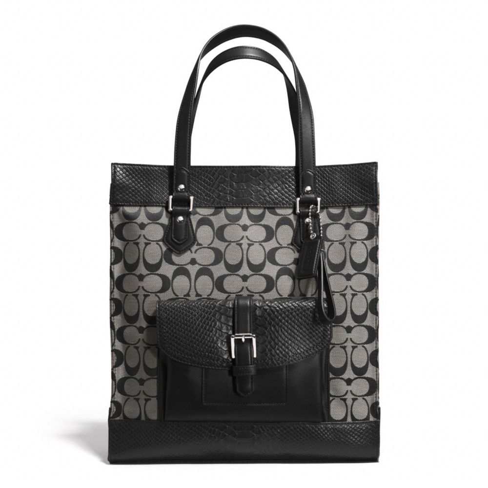 COACH CHARLIE SIGNATURE PYTHON TOTE - SILVER/BLACK/WHITE/BLACK - F31945