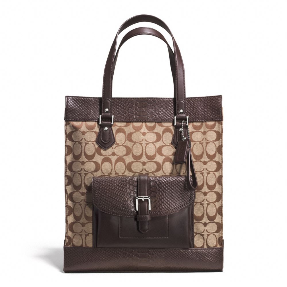 CHARLIE SIGNATURE PYTHON TOTE - COACH F31945 -  SILVER/KHAKI/MAHOGANY