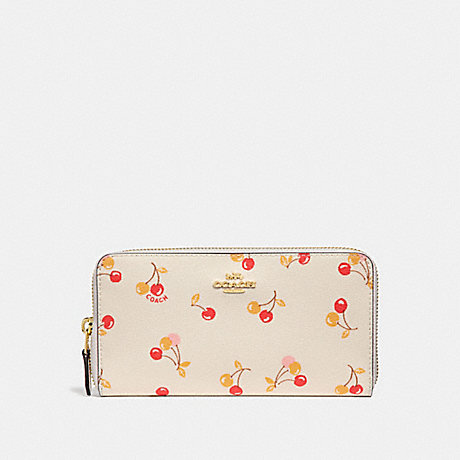 COACH ACCORDION ZIP WALLET WITH CHERRY PRINT - CHALK MULTI/light gold - f31947