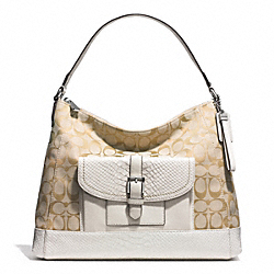 COACH CHARLIE SIGNATURE PYTHON HOBO - SILVER/LIGHT KHAKI/PARCHMENT - F32081