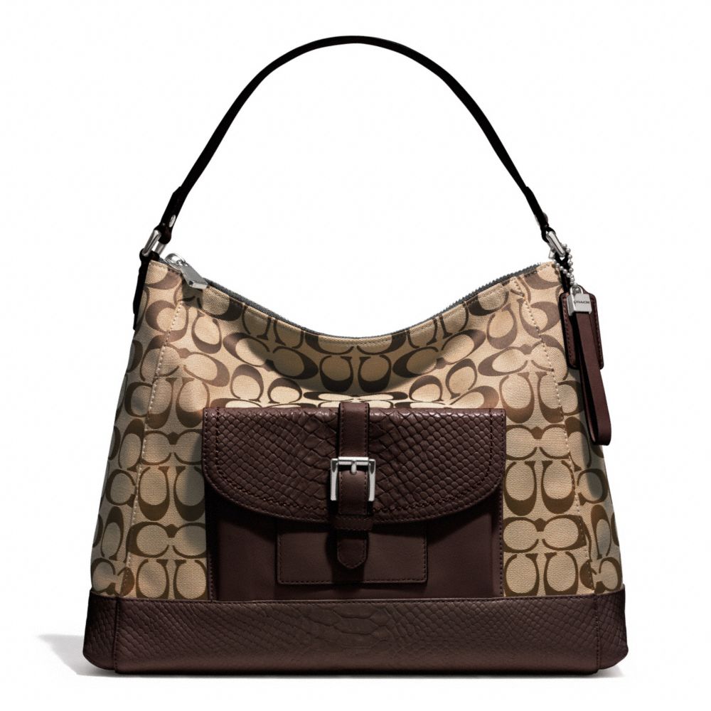 COACH CHARLIE SIGNATURE PYTHON HOBO - SILVER/KHAKI/MAHOGANY - F32081