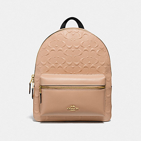 COACH MEDIUM CHARLIE BACKPACK IN SIGNATURE LEATHER - BEECHWOOD/light gold - f32083