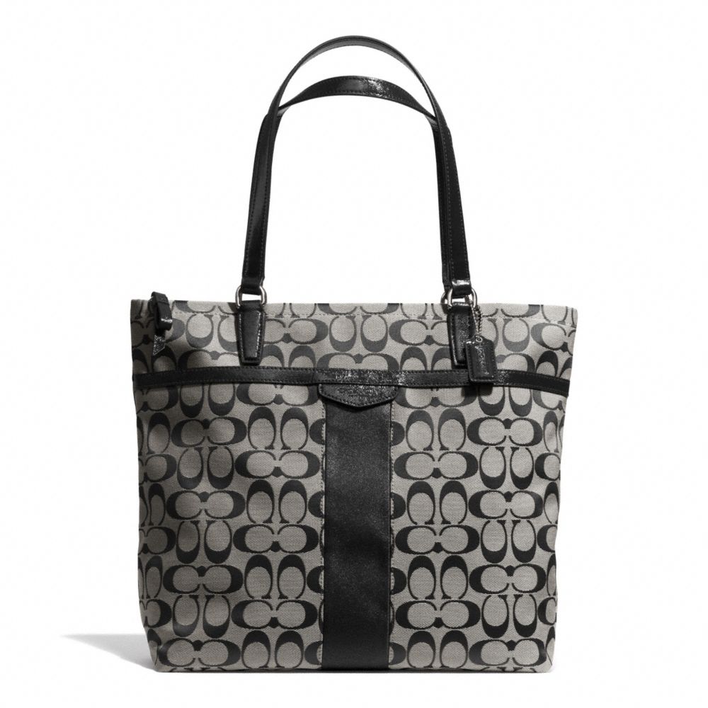 SIGNATURE STRIPE 12CM LARGE TOTE - COACH f32101 - SILVER/BLACK/WHITE/BLACK