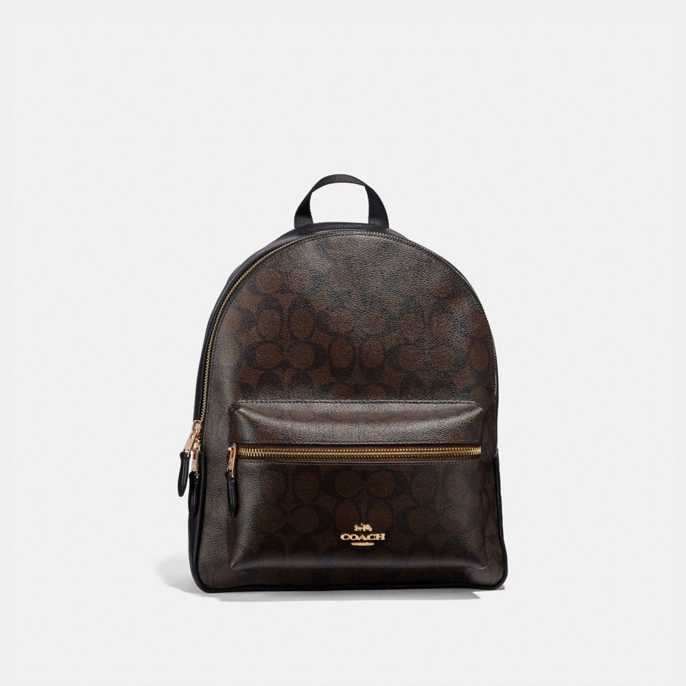 COACH MEDIUM CHARLIE BACKPACK IN SIGNATURE CANVAS - BROWN/BLACK/light gold - F32200