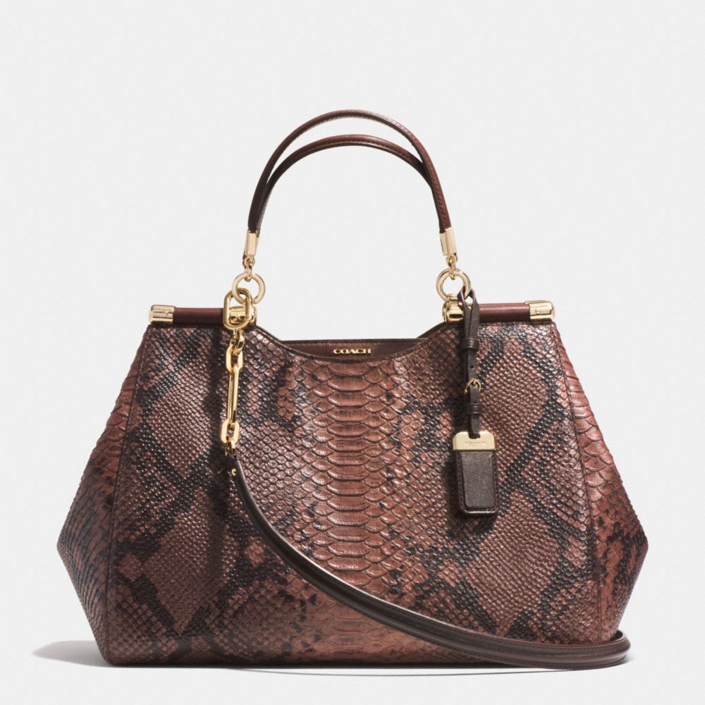 MADISON CAROLINE SATCHEL IN DIAMOND PYTHON EMBOSSED LEATHER - COACH f32411 -  LIGHT GOLD/BRICK