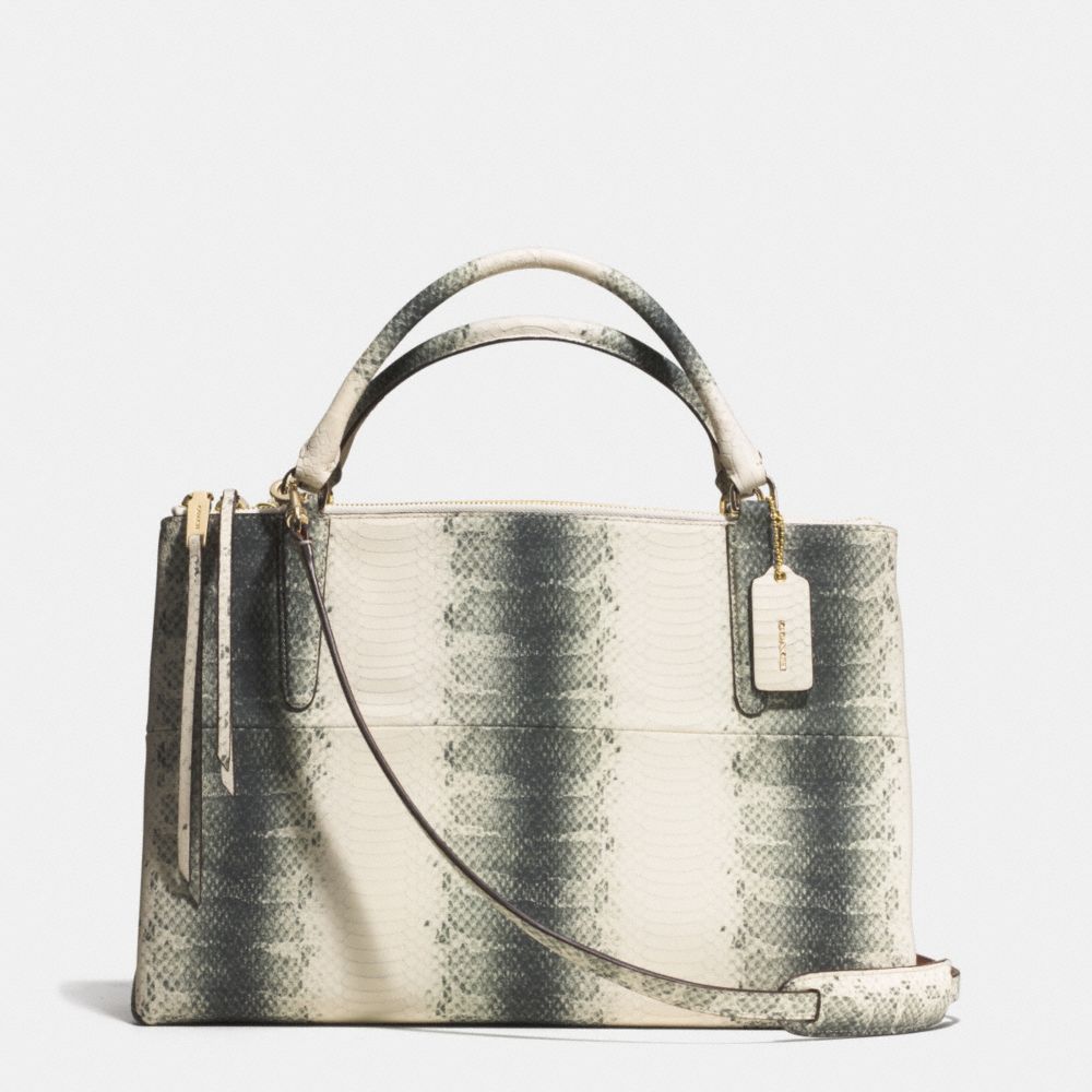THE BOROUGH BAG IN STRIPED EMBOSSED LEATHER - COACH f32424 -  GOLD/BLACK/WHITE