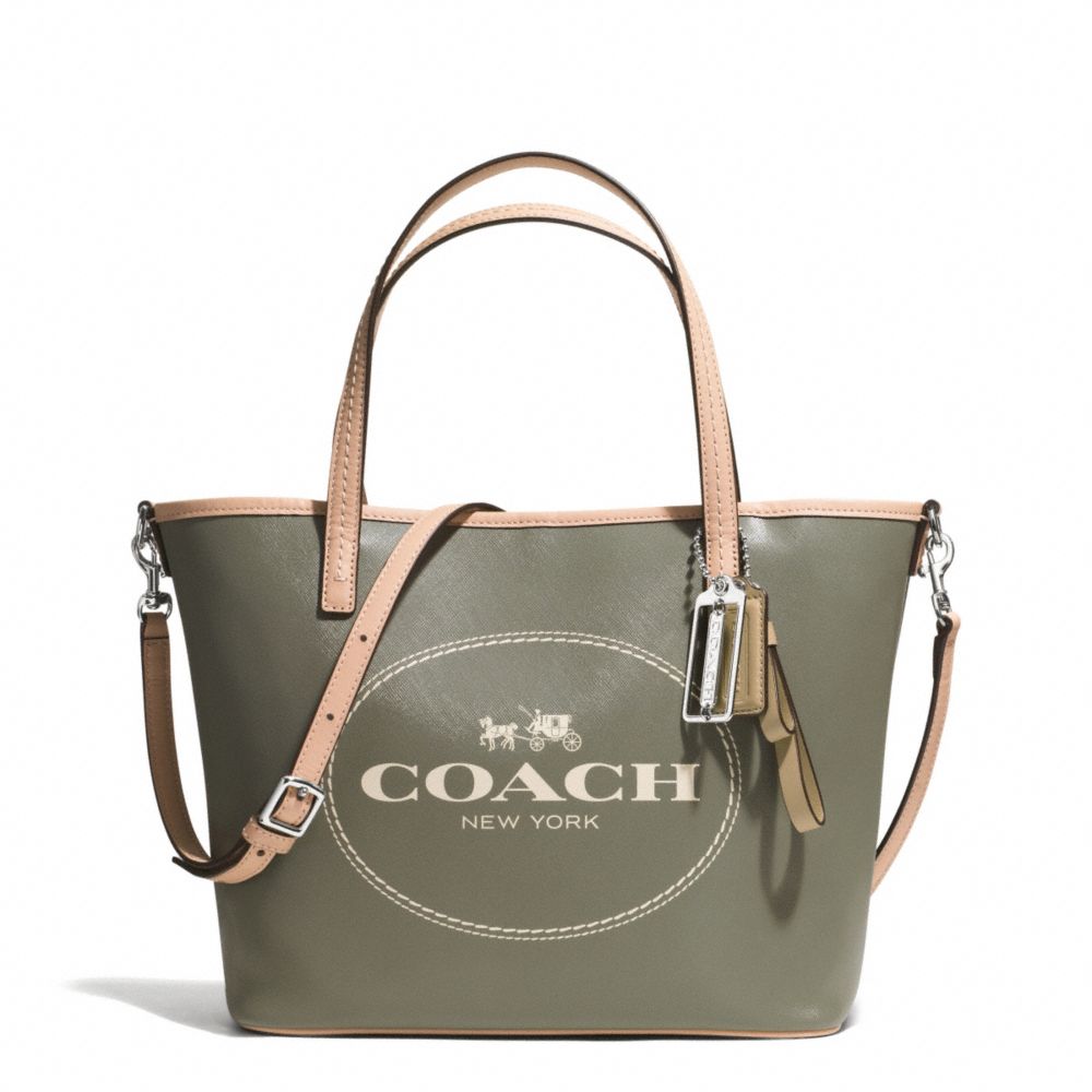 COACH METRO HORSE AND CARRIAGE SMALL TOTE - SILVER/OLIVE - F32482