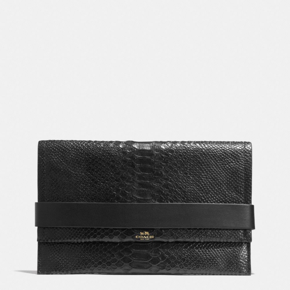 BLEECKER CLUTCH IN PYTHON EMBOSSED LEATHER - COACH f32641 -  GOLD/BLACK