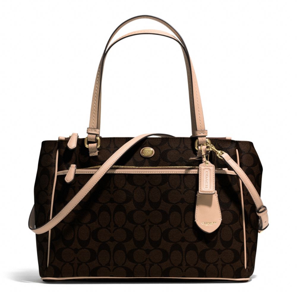 COACH PEYTON SIGNATURE JORDAN DOUBLE ZIP CARRYALL - BRASS/BROWN/TAN - F32838