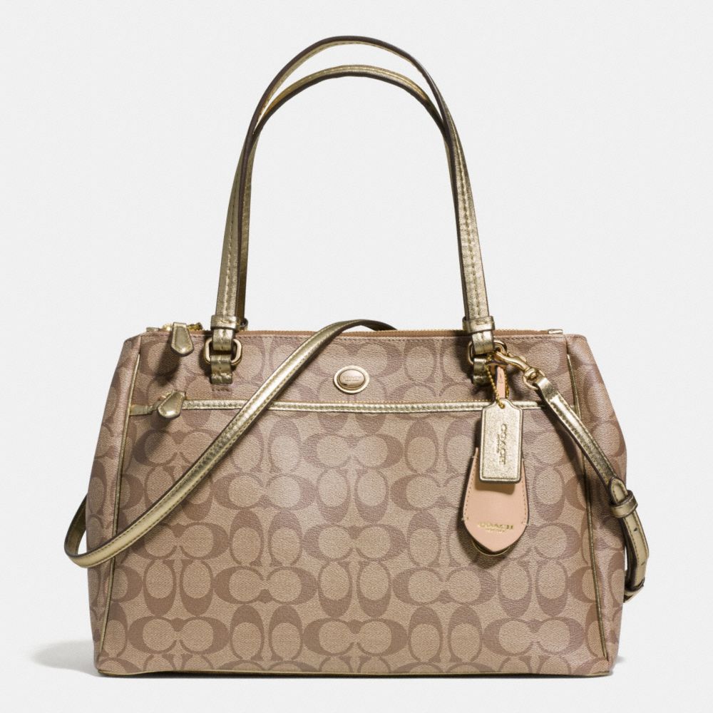 COACH PEYTON SIGNATURE JORDAN DOUBLE ZIP CARRYALL - IM/KHAKI/GOLD - F32838