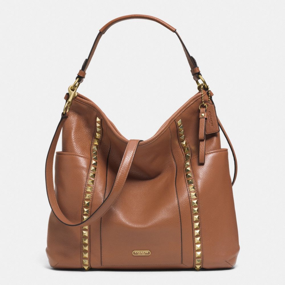 PARK LEATHER PYRAMID STUD HOBO - COACH f32898 - BRASS/SADDLE