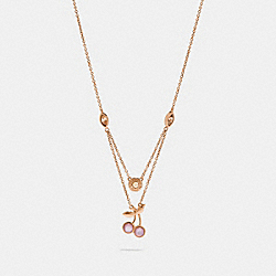 COACH CHERRY DOUBLE LAYER NECKLACE - ROSEGOLD/PINK - F33364