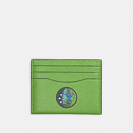 COACH SLIM CARD CASE WITH EARTH MOTIF - NEON GREEN - F33402