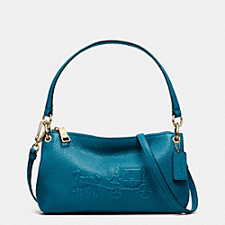 COACH EMBOSSED HORSE AND CARRIAGE CHARLEY CROSSBODY IN PEBBLE LEATHER - LIGHT GOLD/TEAL - F33521