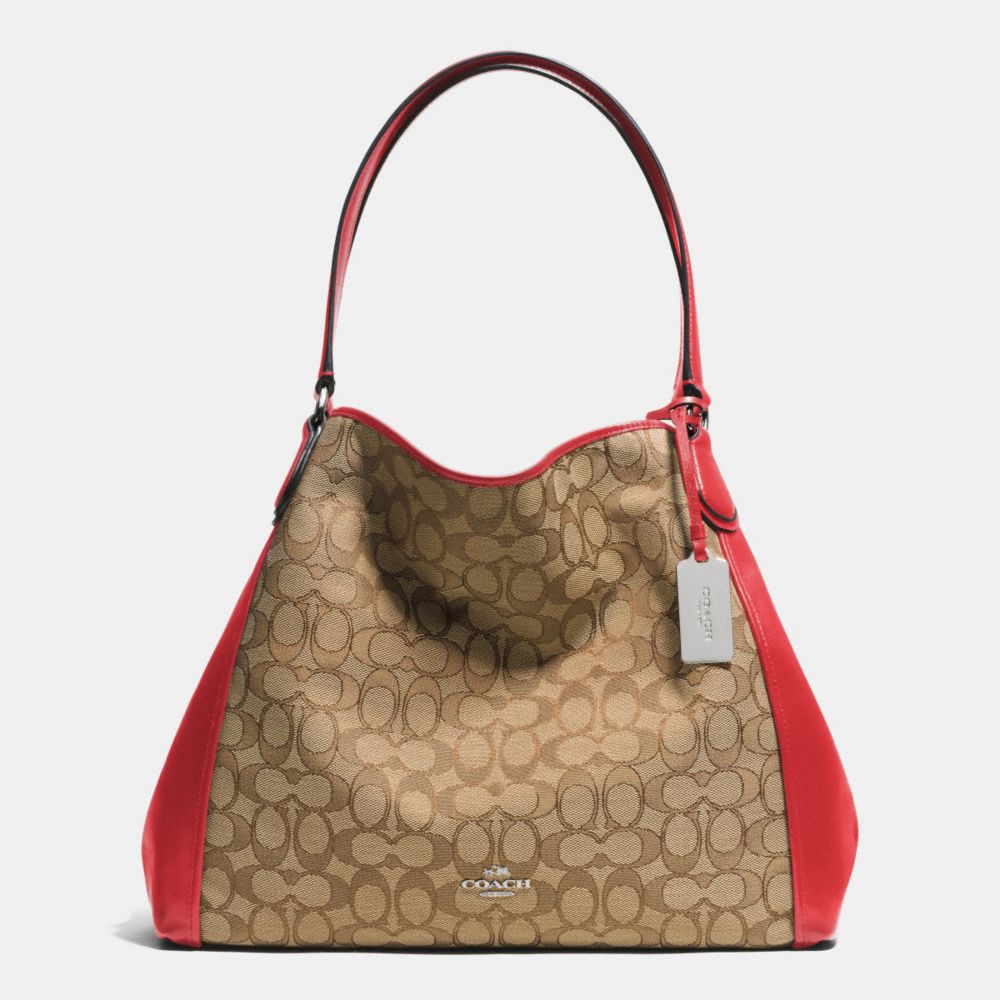 COACH EDIE SHOULDER BAG IN SIGNATURE - SILVER/KHAKI/TRUE RED - F33523