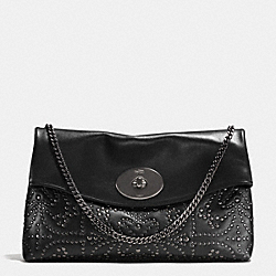 MINI STUDS LARGE CLUTCH IN LEATHER - COACH f33528 -  ANTIQUE NICKEL/BLACK