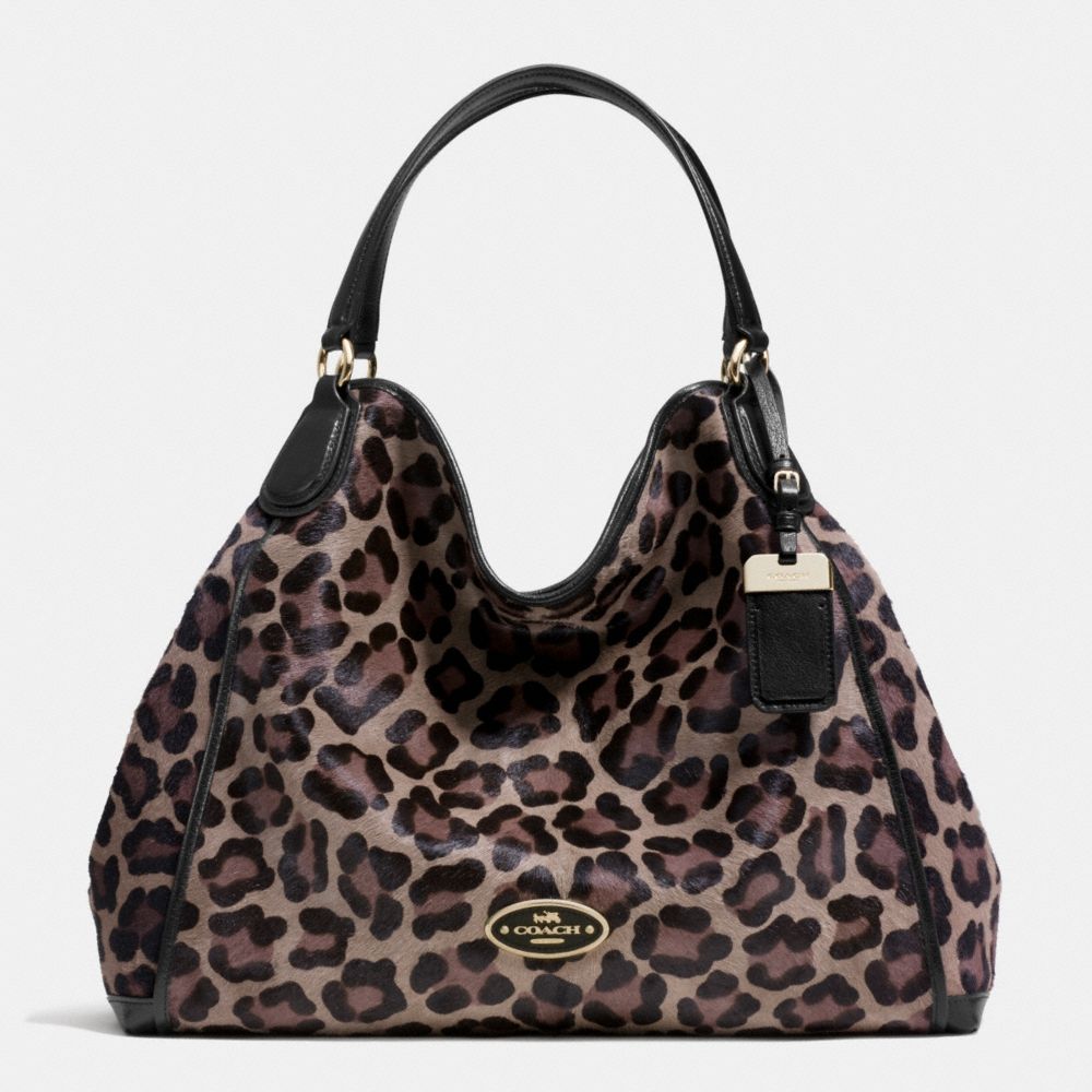LARGE EDIE SHOULDER BAG IN PRINTED HAIRCALF - COACH f33605 -  LIGHT GOLD/BROWN MULTI