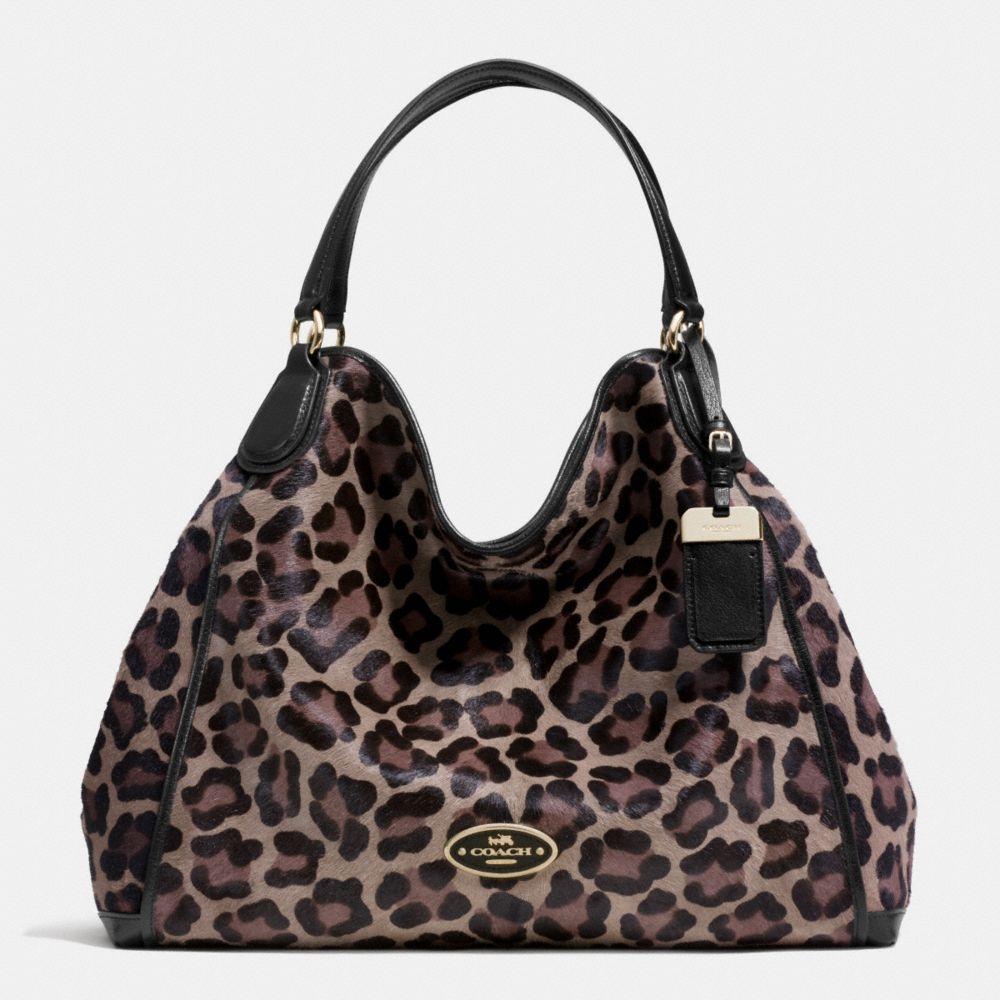 COACH LARGE EDIE SHOULDER BAG IN PRINTED HAIRCALF - LIGHT GOLD/BROWN MULTI - F33605