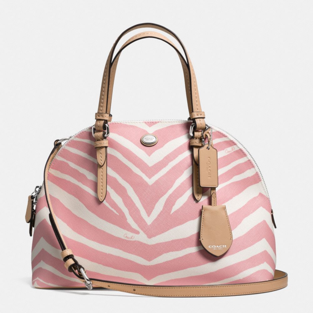 PEYTON ZEBRA PRINT CORA DOMED SATCHEL - COACH F33766 - SILVER/PINK TULLE