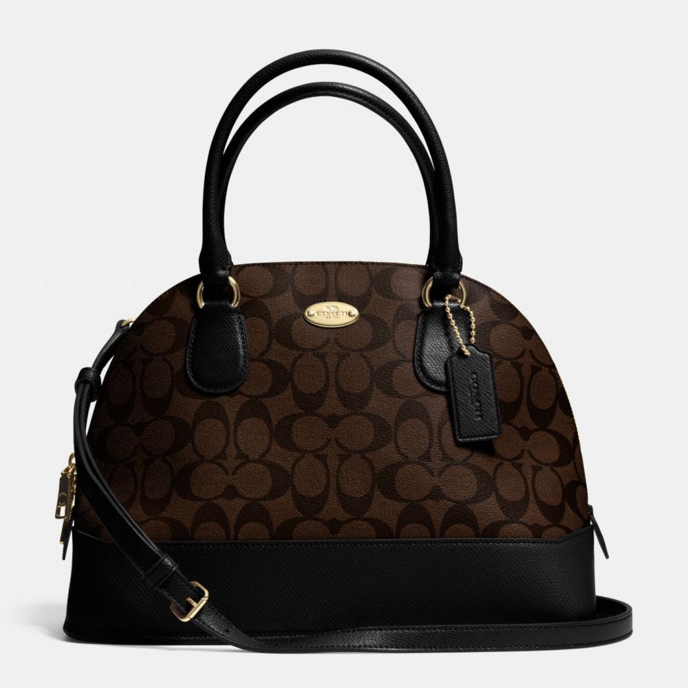 CORA DOMED SATCHEL IN SIGNATURE COATED CANVAS - COACH f33904 -  LIGHT GOLD/BROWN/BLACK