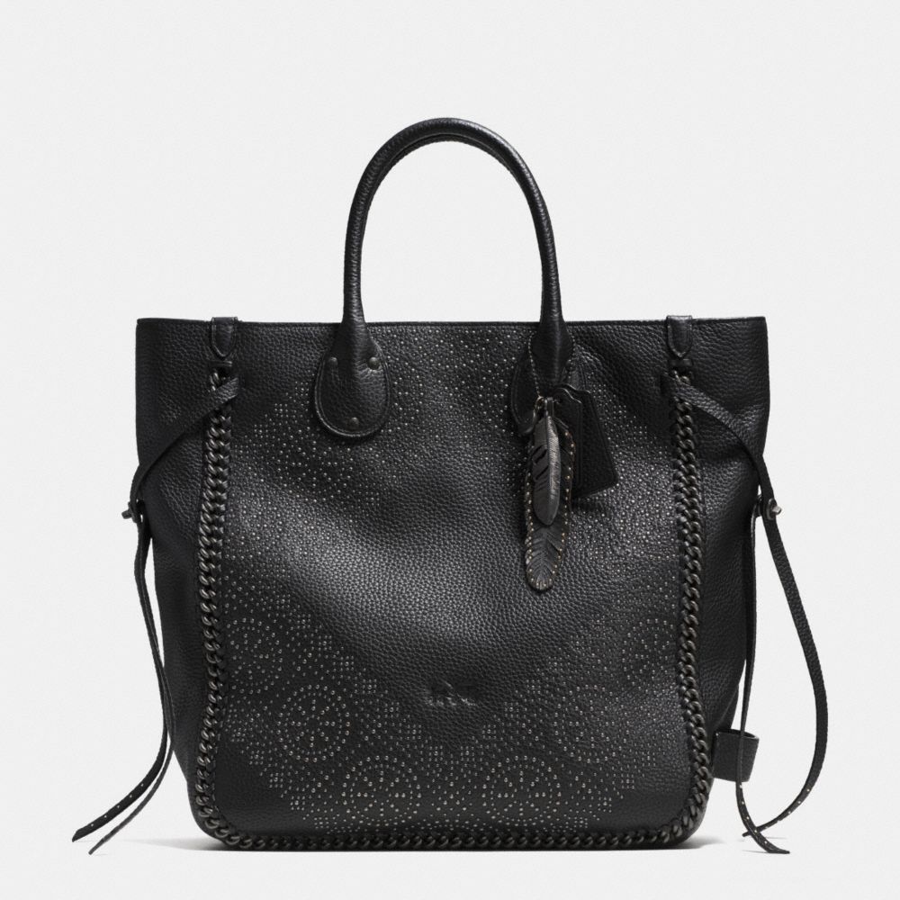 COACH TATUM STUDDED TALL TOTE IN PEBBLE LEATHER - BNBLK - F33938