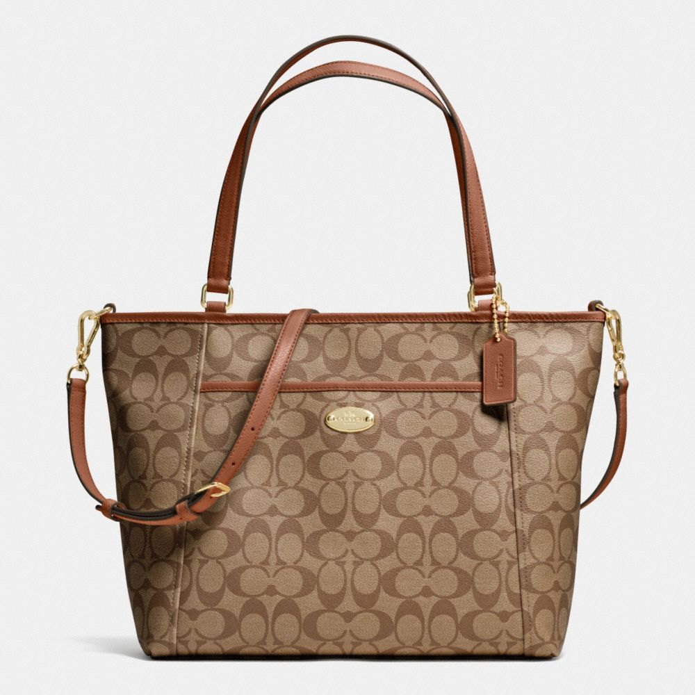 COACH POCKET TOTE IN SIGNATURE - IMITATION GOLD/KHAKI/SADDLE - F33998