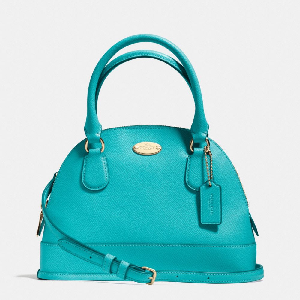 MINI CORA DOMED SATCHEL IN CROSSGRAIN LEATHER - COACH f34090 -  LIGHT GOLD/CADET BLUE