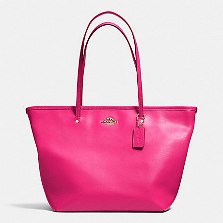 COACH STREET ZIP TOTE IN CROSSGRAIN LEATHER -  LIGHT GOLD/PINK RUBY - f34103