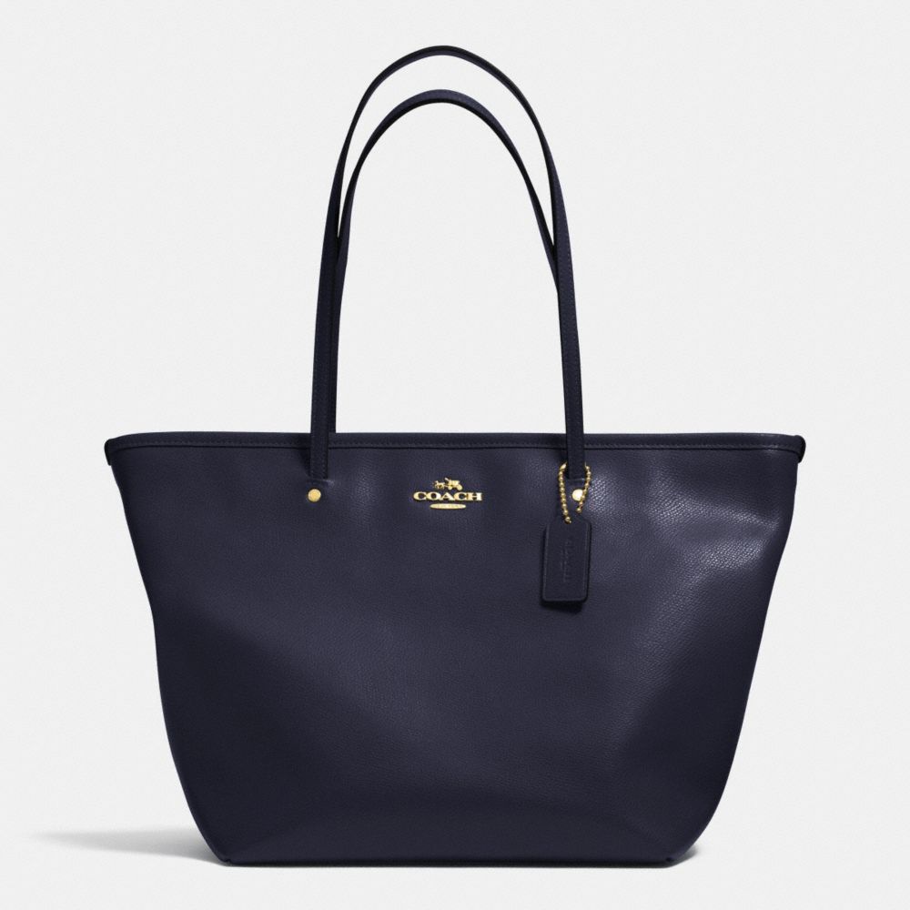 COACH STREET ZIP TOTE IN LEATHER - LIGHT GOLD/MIDNIGHT - F34103