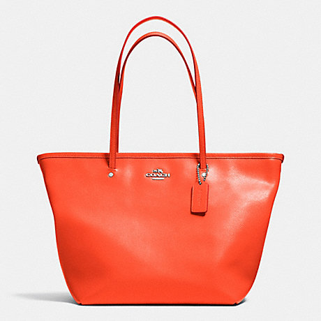 COACH STREET ZIP TOTE IN LEATHER - SILVER/CORAL - f34103