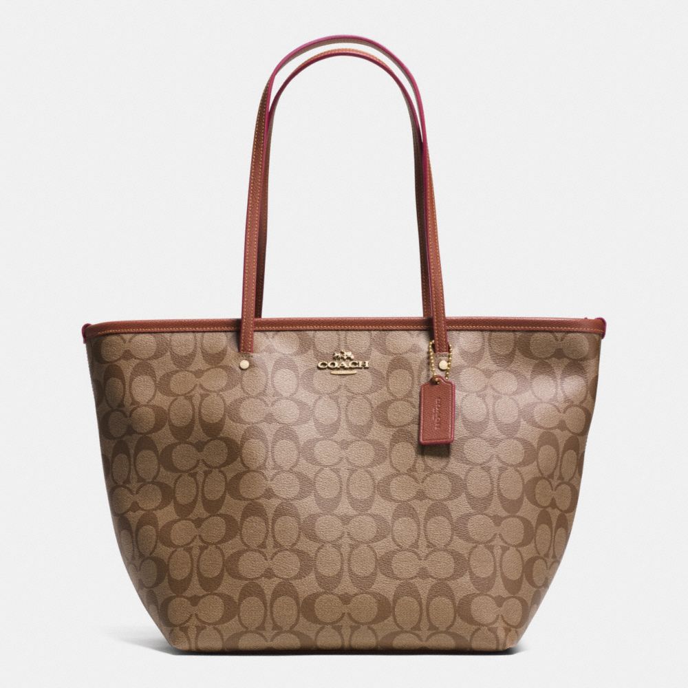 SIGNATURE STREET ZIP TOTE - COACH f34104 - LIGHT GOLD/KHAKI/SADDLE