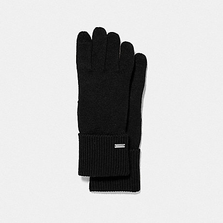 COACH EMBOSSED SIGNATURE KNIT TOUCH GLOVES - BLACK - F34259