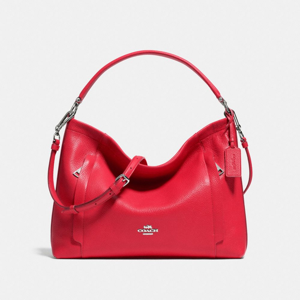SCOUT HOBO IN PEBBLE LEATHER - COACH f34312 - SILVER/TRUE RED