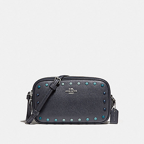 COACH CROSSBODY POUCH WITH RAINBOW RIVETS - MIDNIGHT NAVY/SILVER - F34315
