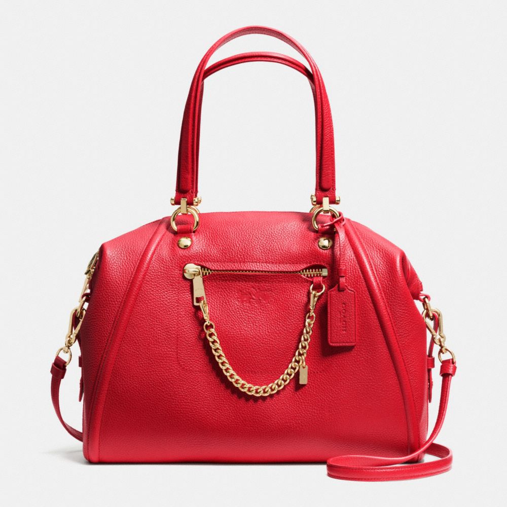 COACH PRAIRIE SATCHEL WITH CHAIN IN PEBBLE LEATHER - LIGHT GOLD/RED - F34362