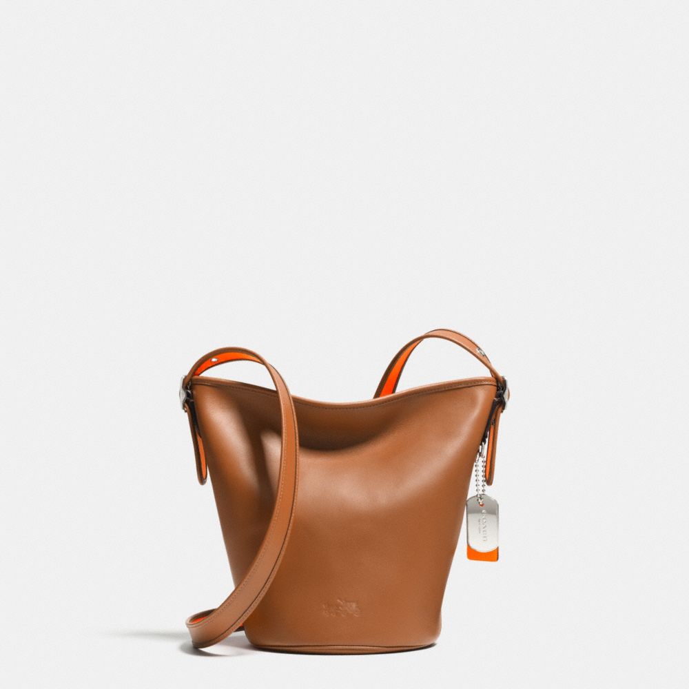 C.O.A.C.H. MINI DUFFLE IN CALF LEATHER - COACH f34411 - SILVER/SADDLE/NEON ORANGE