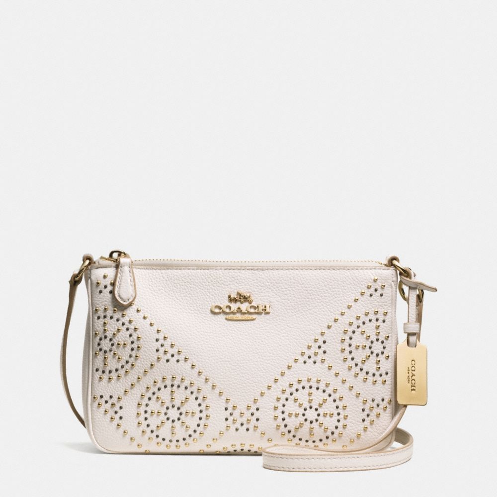 COACH MINI STUDS ZIP TOP CROSSBODY IN PEBBLE LEATHER - LIGHT GOLD/CHALK - F34426