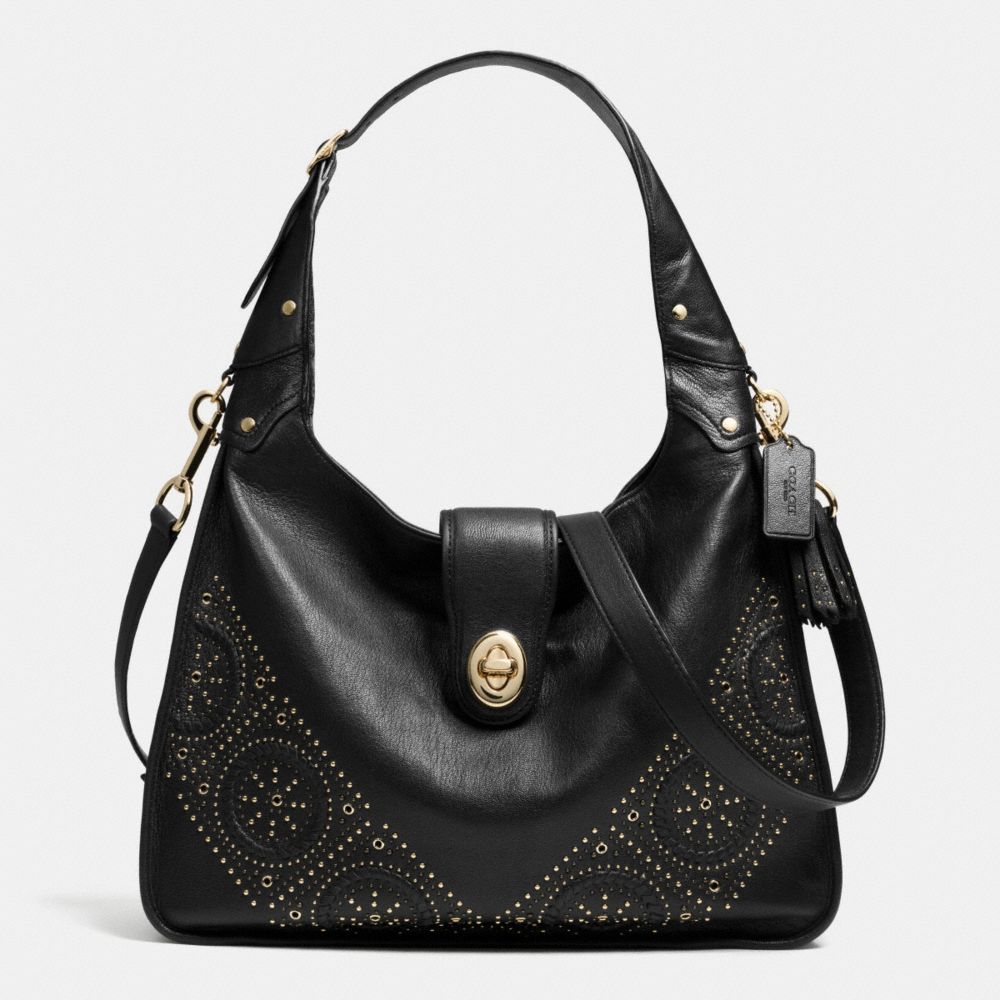 COACH MINI STUDS RHYDER HOBO IN LEATHER - LIGHT GOLD/BLACK - F34448