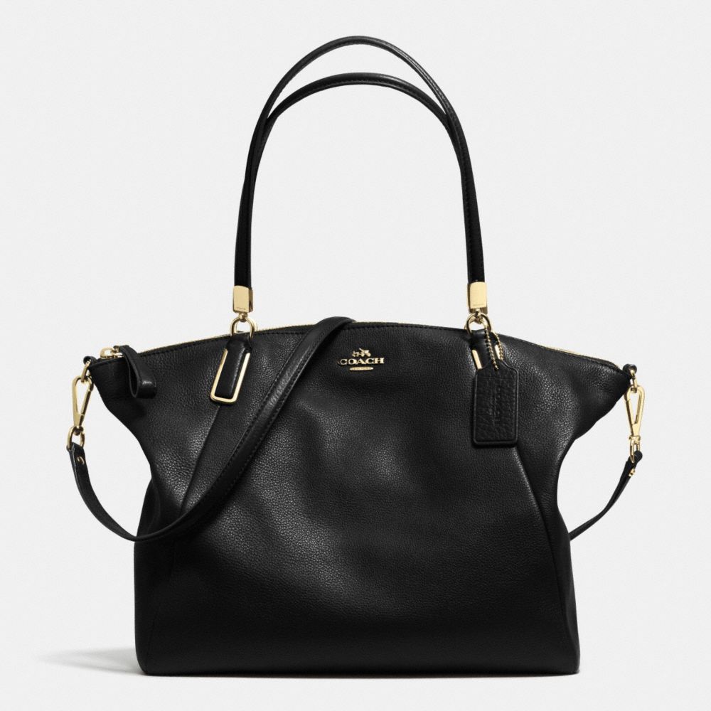 COACH PEBBLE LEATHER KELSEY SATCHEL - LIGHT GOLD/BLACK - F34494