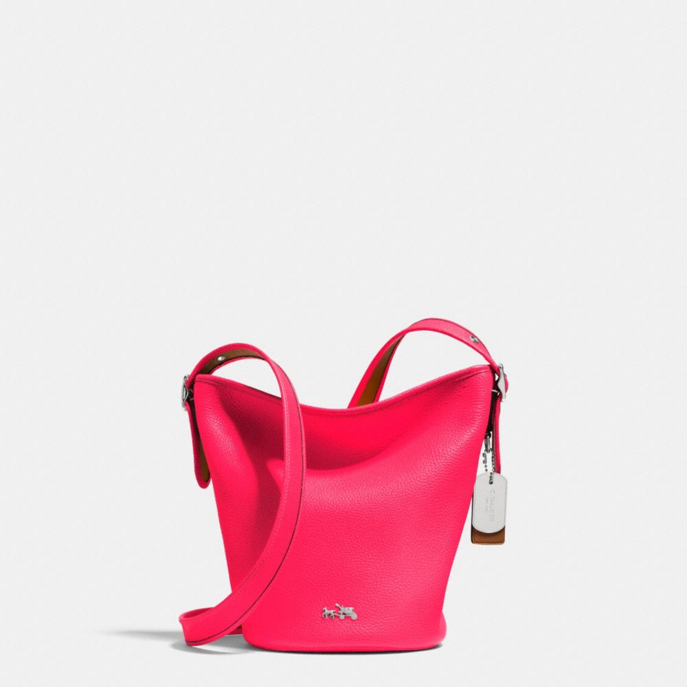COACH C.O.A.C.H. MINI DUFFLE IN POLISHED PEBBLE LEATHER - SILVER/NEON PINK - F34527
