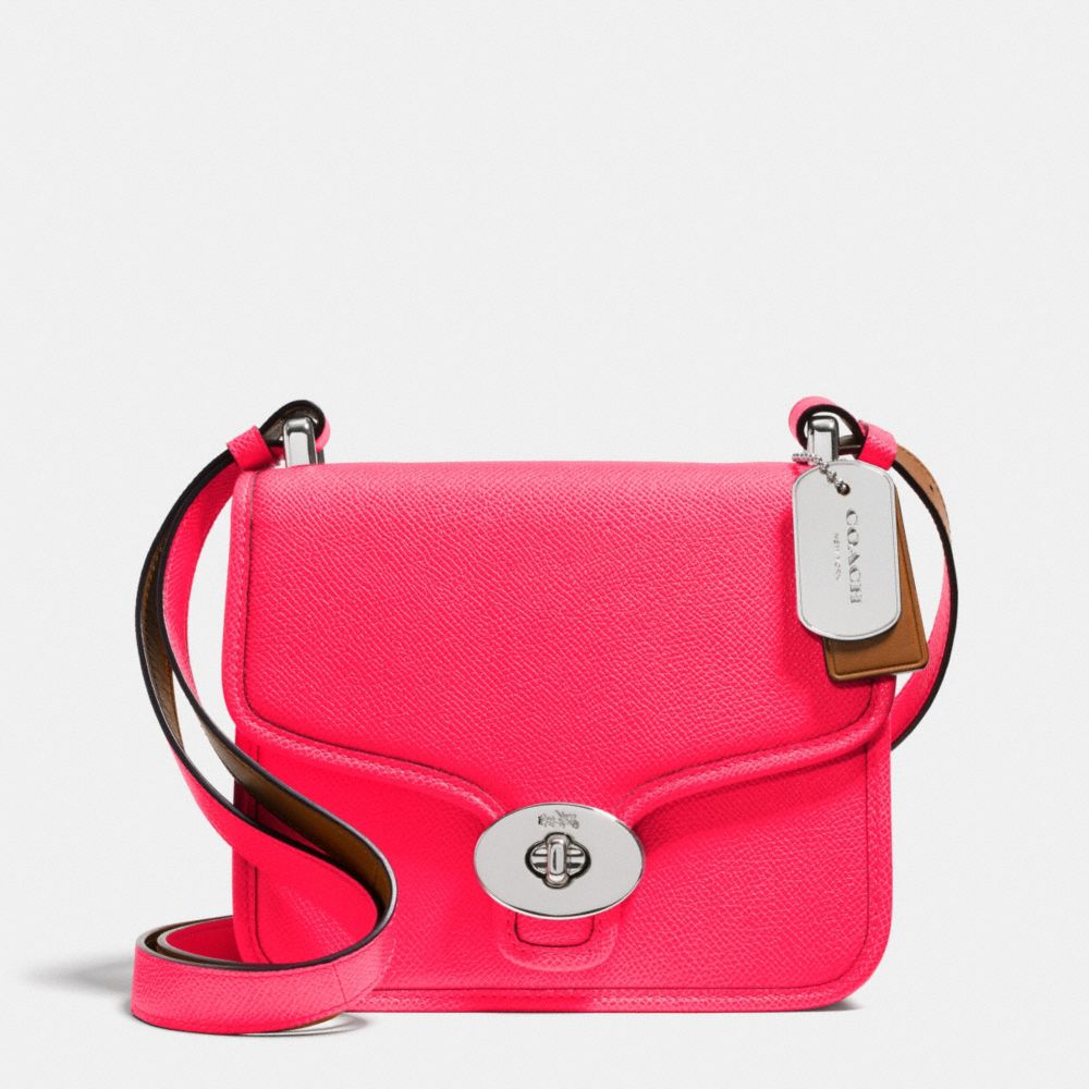 COACH C.O.A.C.H. MINI PAGE CROSSBODY IN CROSSGRAIN LEATHER - SILVER/NEON PINK - F34544