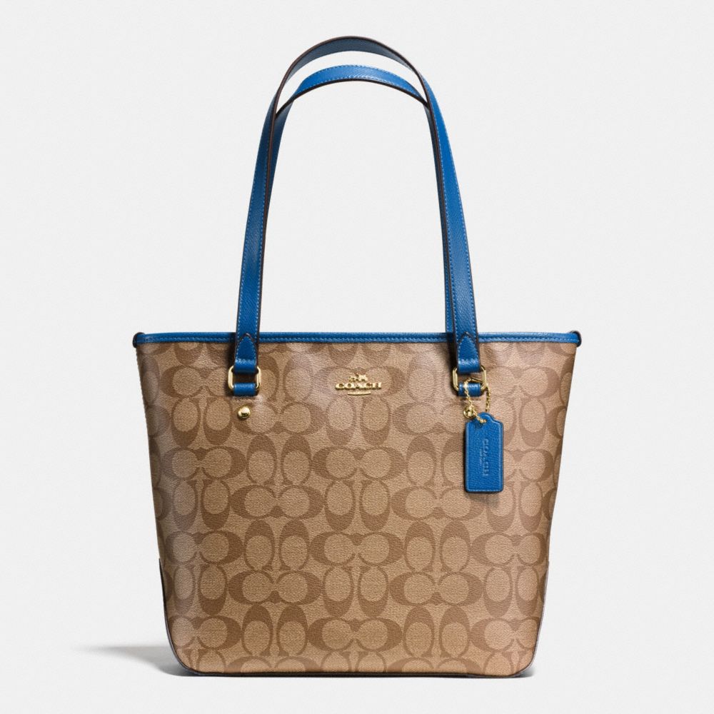 ZIP TOP TOTE IN SIGNATURE - COACH f34603 - IMITATION GOLD/KHAKI/BRIGHT MINERAL