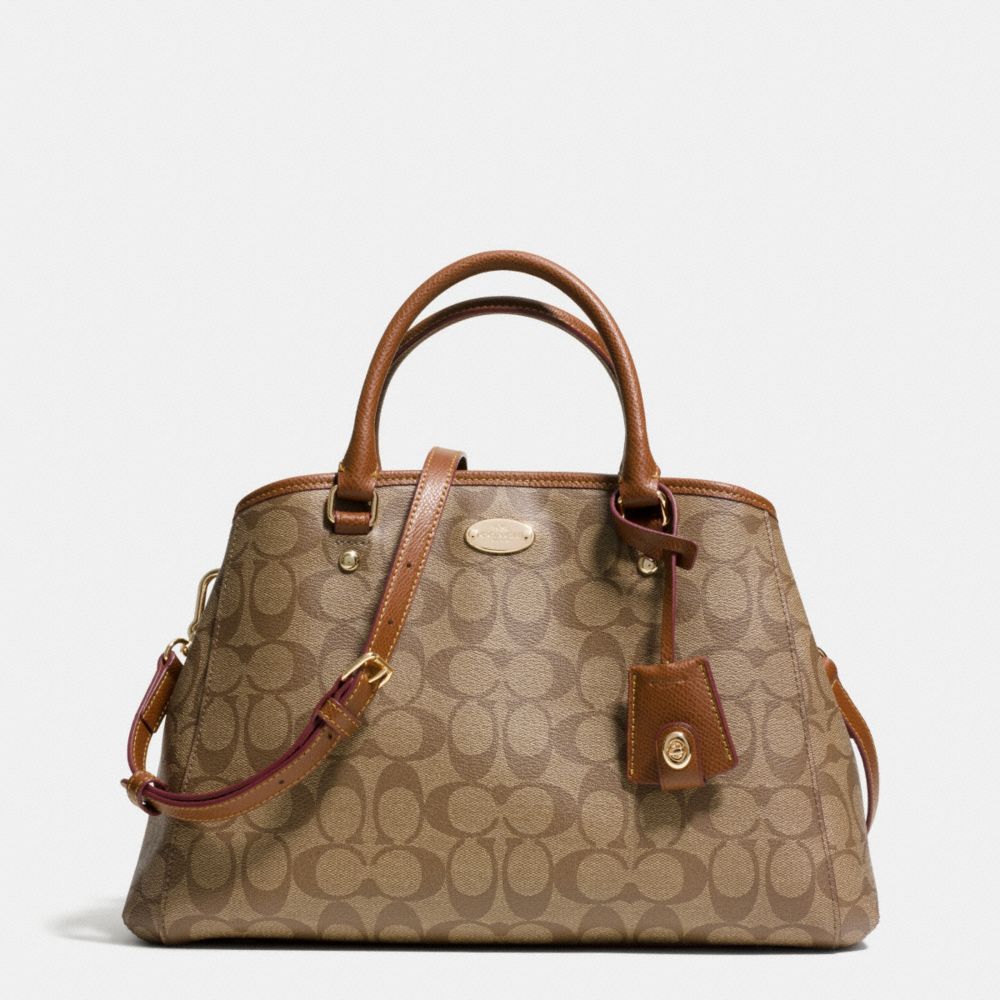 SMALL MARGOT CARRYALL IN SIGNATURE CANVAS - COACH f34608 -  LIGHT  GOLD/KHAKI/SADDLE