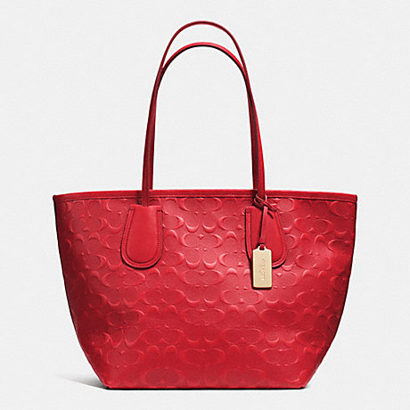 COACH COACH EMBOSSED LOGO TAXI ZIP TOTE IN LEATHER -  LIGHT GOLD/RED - f34621