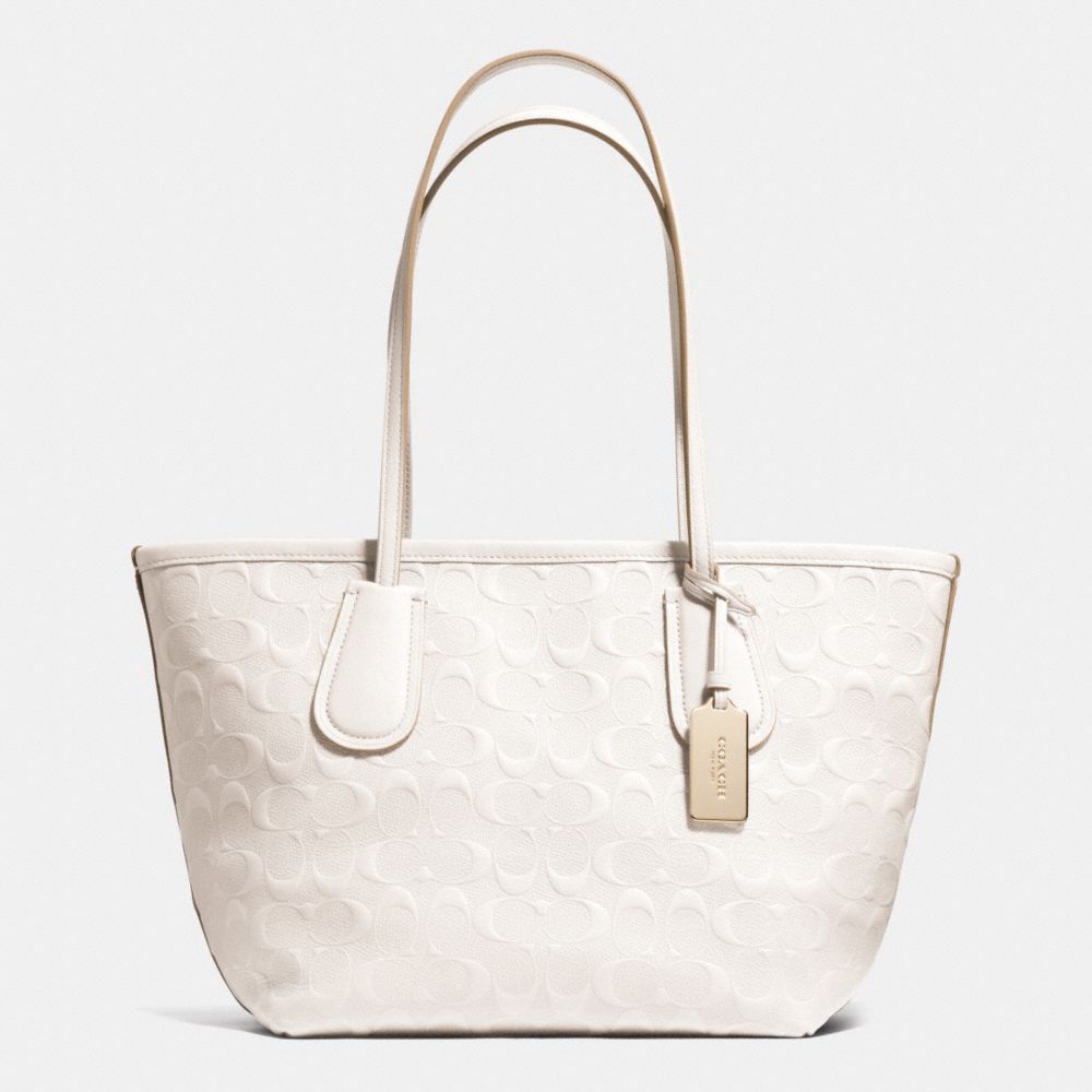 COACH TAXI ZIP TOP TOTE 24 IN LOGO EMBOSSED LEATHER - COACH f34622 -  LIGHT GOLD/CHALK