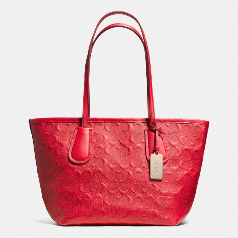 COACH COACH TAXI ZIP TOP TOTE 24 IN LOGO EMBOSSED LEATHER - LIGHT GOLD/RED - F34622