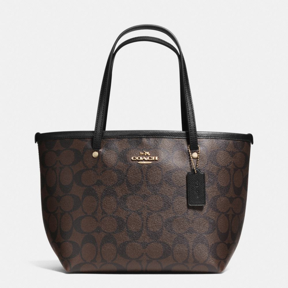 COACH SIGNATURE MINI STREET TOTE - LIGHT GOLD/BROWN/BLACK - F34803