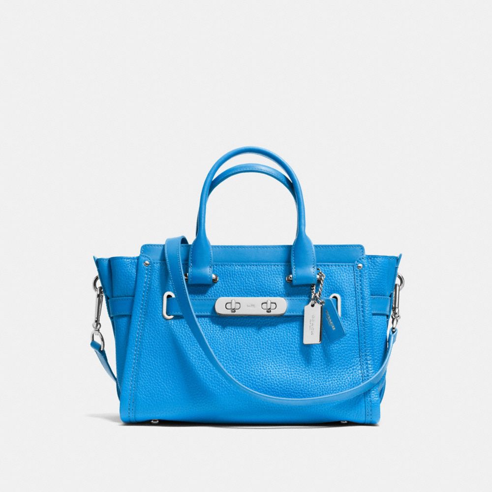 COACH SWAGGER  27 IN PEBBLE LEATHER - COACH f34816 -  SILVER/AZURE