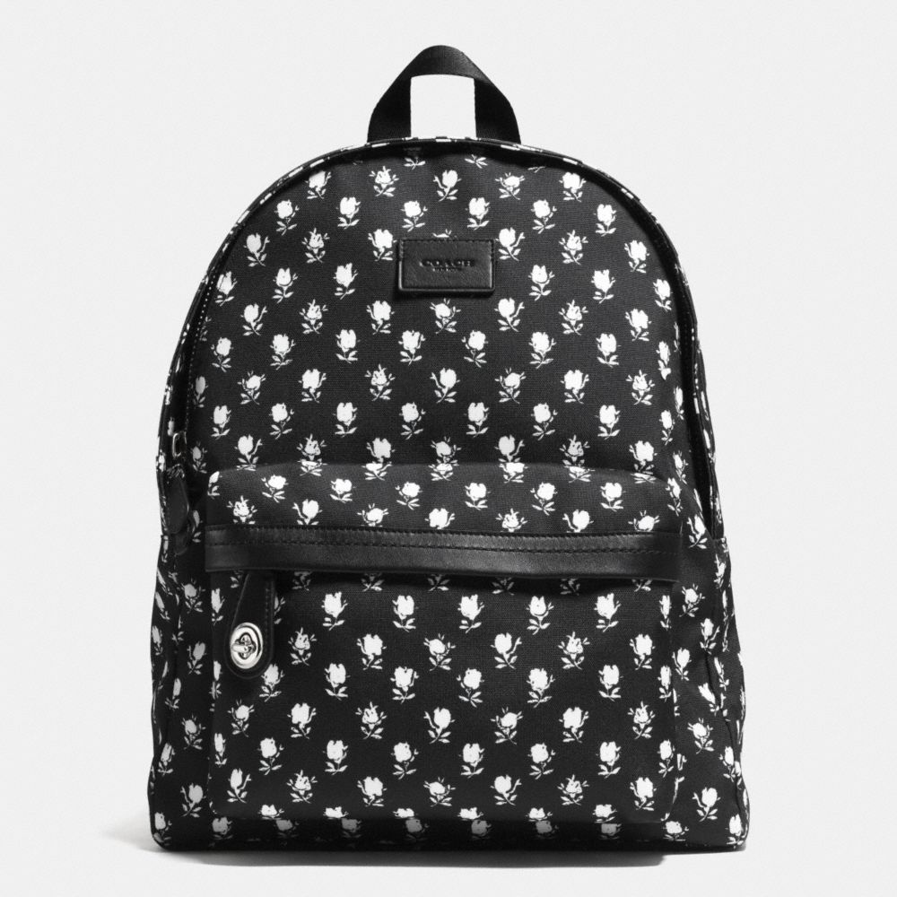 SMALL CAMPUS BACKPACK IN PRINTED CANVAS - COACH F34855 -  SILVER/BK PCHMNT BDLND FLR
